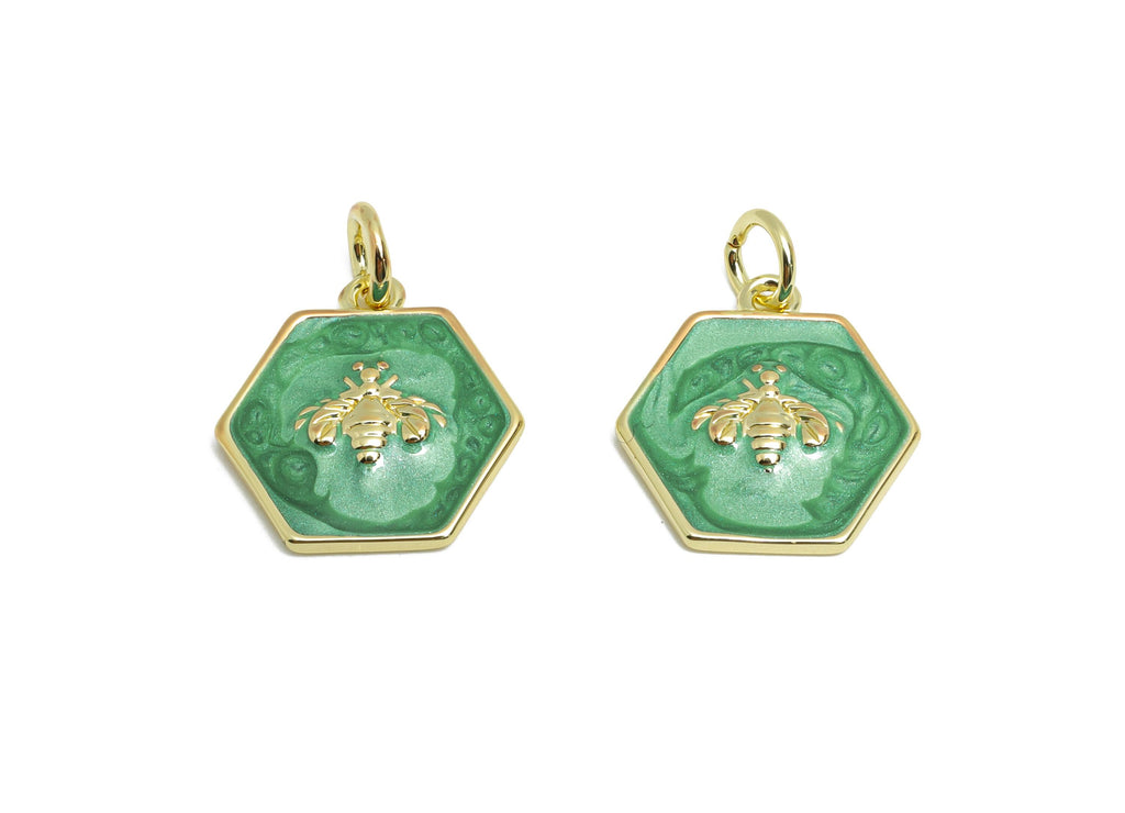 Brass Bee Charm - Vintage Enamel Charm for Bracelet - Colorful DIY Crafting Jewelry - 18K Real Gold Plating - 15x14x1.8mm - RGP10581 - DOMEDBAZAAR