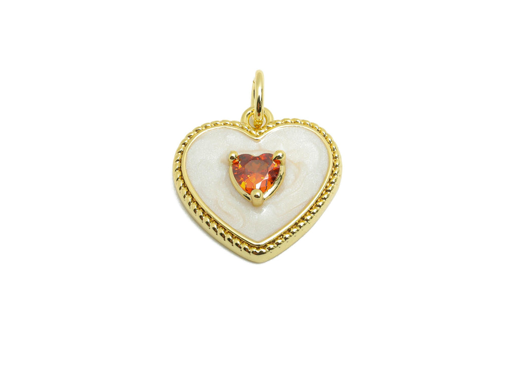 Brass Heart Earring Charm - Colorful Enamel Charm for Bracelet - Vintage Cubic Zircon Charm - 18K Real Gold-Plated - 14x14x4mm - RGP10563 - DOMEDBAZAAR
