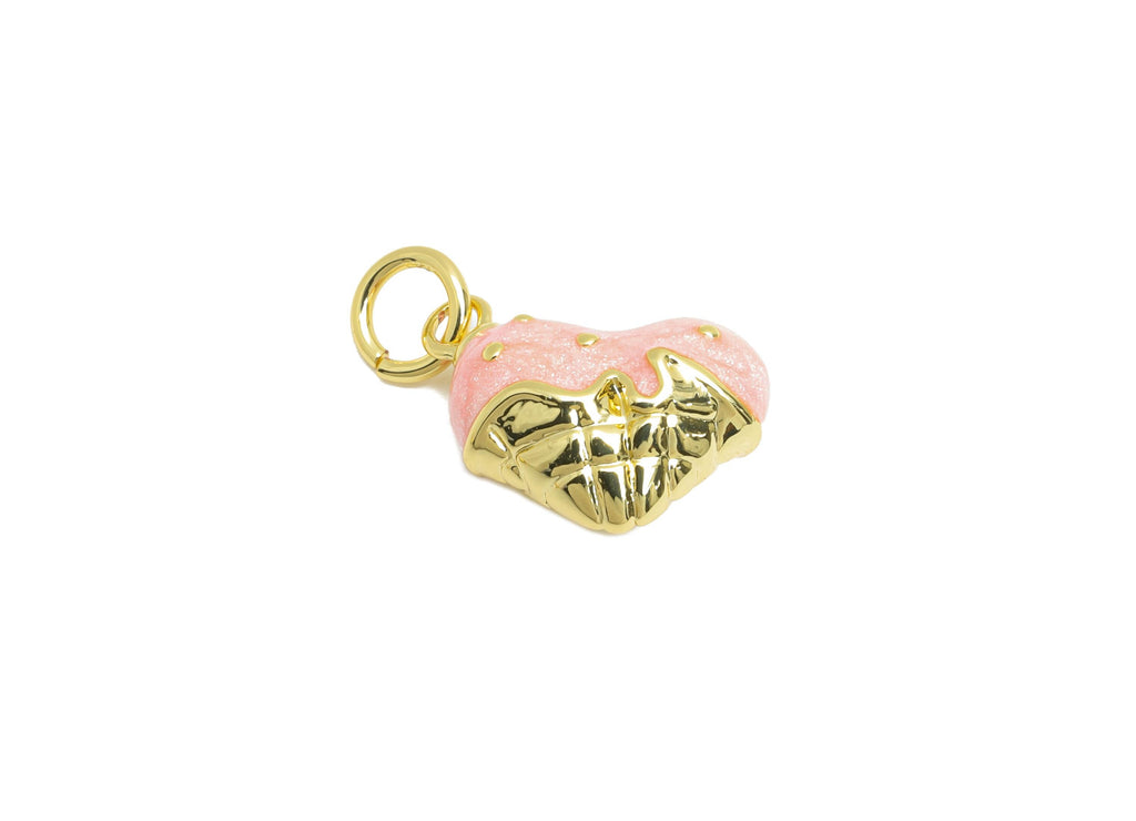 Brass Heart Earring Charm - Colorful Enamel Charm for Bracelet - Cute DIY Crafting Jewelry - 18K Real Gold-Plated - 13x9x6.45mm - RGP10538 - DOMEDBAZAAR