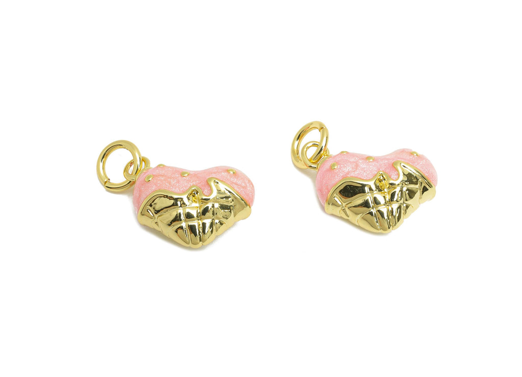 Brass Heart Earring Charm - Colorful Enamel Charm for Bracelet - Cute DIY Crafting Jewelry - 18K Real Gold-Plated - 13x9x6.45mm - RGP10538 - DOMEDBAZAAR