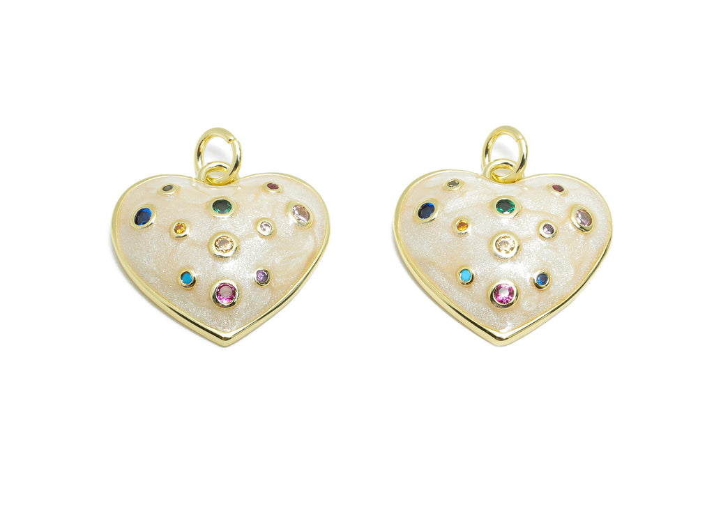 Brass Heart Earring Charm - Brass Enamel Charm for Necklace - Cubic Zircon Crafting Jewelry - 18K Real Gold-Plated - 17x18x4mm - RGP10542 - DOMEDBAZAAR