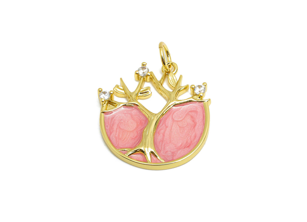 Brass Tree of Life Charm - Colorful Enamel CZ Charm for Bracelet - Chic Jewelry Accessories - 18K Real Gold-Plated - 19.57x18x2mm - RGP10553 - DOMEDBAZAAR