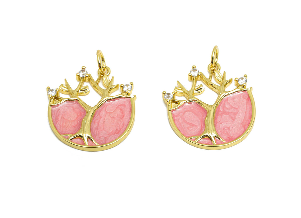 Brass Tree of Life Charm - Colorful Enamel CZ Charm for Bracelet - Chic Jewelry Accessories - 18K Real Gold-Plated - 19.57x18x2mm - RGP10553 - DOMEDBAZAAR
