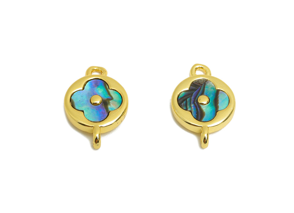 Brass Floral Charm - Brass Dainty Abalone Shell Connector - Dainty Luxury Charm For Bracelet - 18K Real Gold Plated - 12x8x2mm - RGP10641 - DOMEDBAZAAR
