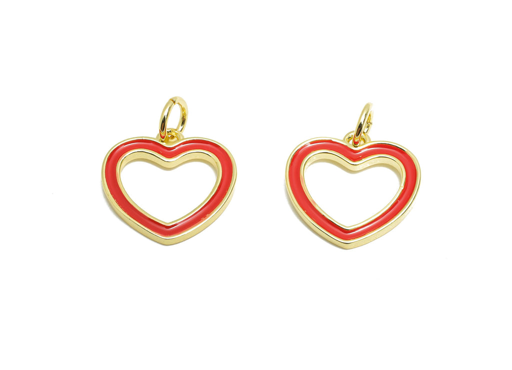 Modern Heart Ring Charm - Brass Enamel Heart Bracelet Charm - Gold Framed Heart Pendant - 18K Real Gold Plated - 13.73x14.15x4.62mm-RGP10589 - DOMEDBAZAAR