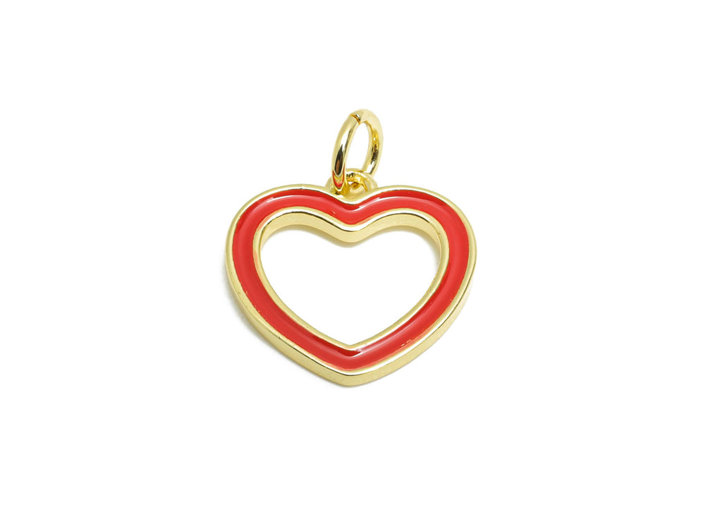 Modern Heart Ring Charm - Brass Enamel Heart Bracelet Charm - Gold Framed Heart Pendant - 18K Real Gold Plated - 13.73x14.15x4.62mm-RGP10589 - DOMEDBAZAAR