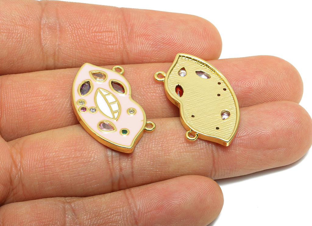 Brass Enamel Lip Pendant - Dainty Cubic Zircon Lips Charm - Luxury Charm With 2 Loops - 18K Real Gold Plated - 29.45x16.88x2.37mm - RGP10545 - DOMEDBAZAAR