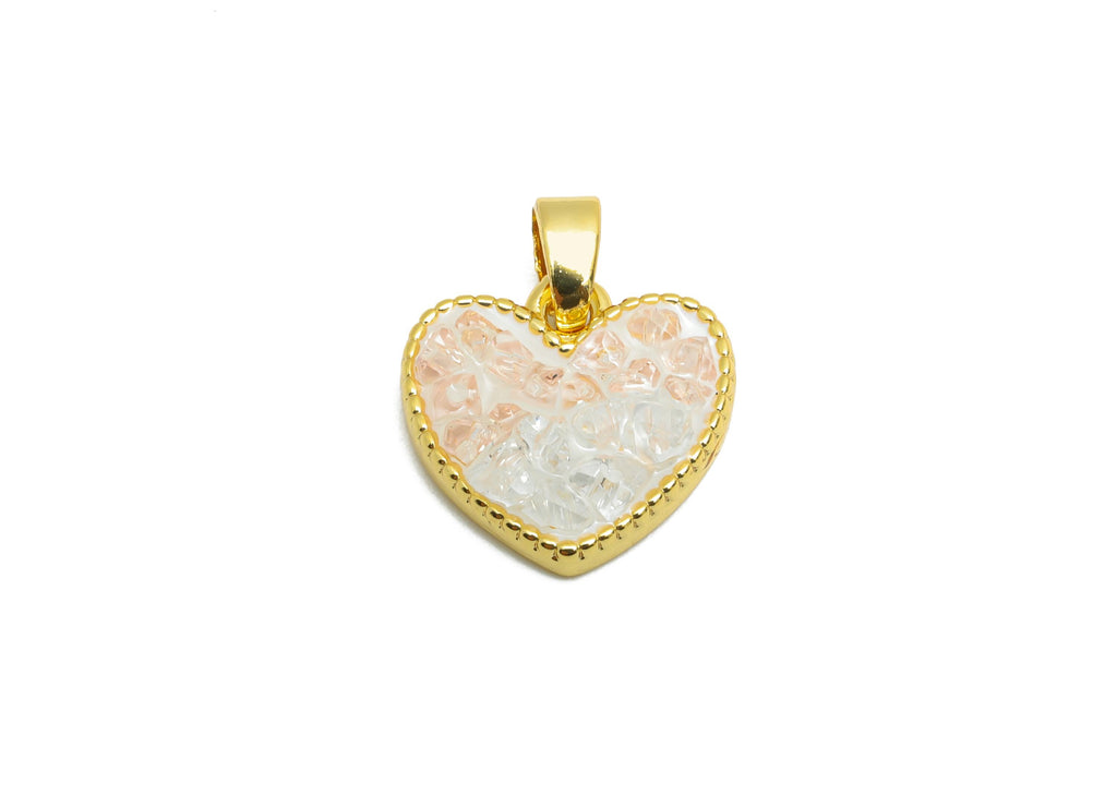 Chic Necklace Pendant - Sparking Gold Enamel Crystals Pendant - Rose Quartz Jewelry - 18K Real Gold Plated Brass - 12x13x3.65mm - RGP10670 - DOMEDBAZAAR