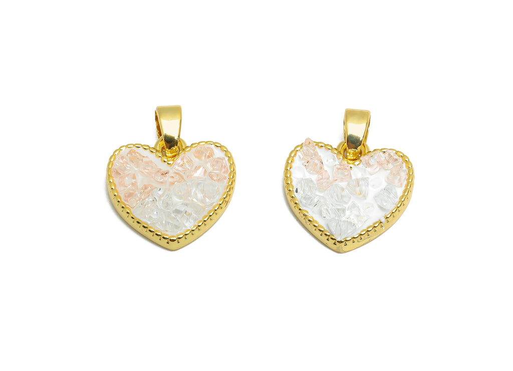 Chic Necklace Pendant - Sparking Gold Enamel Crystals Pendant - Rose Quartz Jewelry - 18K Real Gold Plated Brass - 12x13x3.65mm - RGP10670 - DOMEDBAZAAR