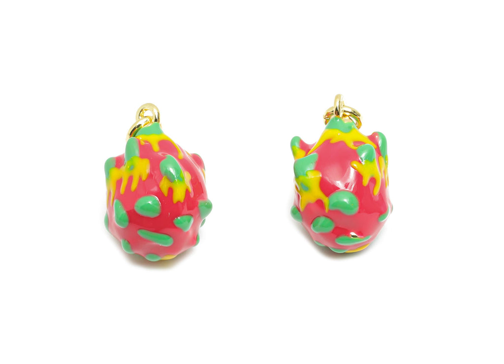 Brass Pitaya Bracelet Charm - Colorful Enamel Dragon Fruit Charm - Unique Food Pendant - 18K Real Gold Plated - 15.48x11.5x9.87mm - RGP10586 - DOMEDBAZAAR