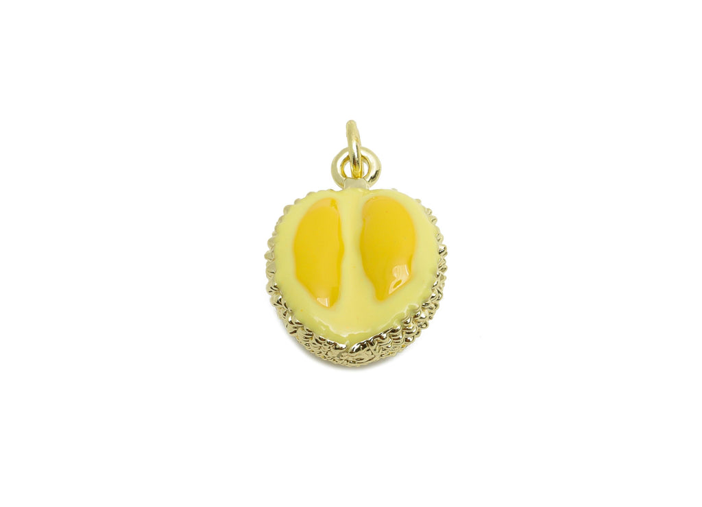 Brass Durian Bracelet Charm - Textured Enamel Durian Fruit Charm - Unique Food Pendant - 18K Real Gold Plated - 17.22x12.55x8.5mm - RGP10577 - DOMEDBAZAAR
