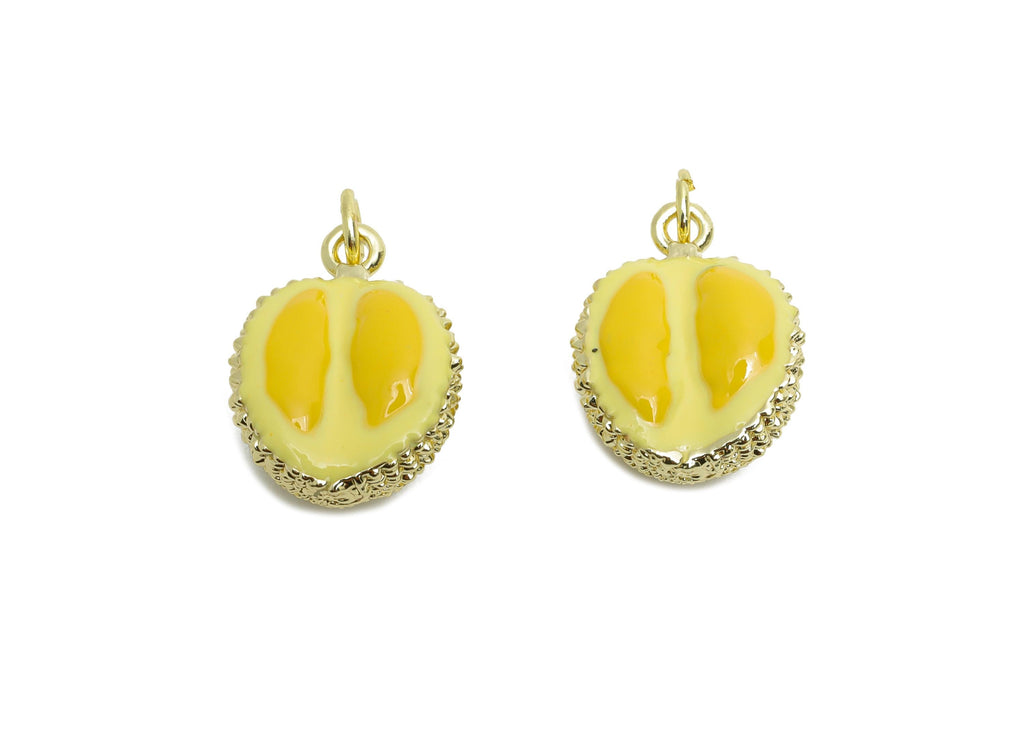 Brass Durian Bracelet Charm - Textured Enamel Durian Fruit Charm - Unique Food Pendant - 18K Real Gold Plated - 17.22x12.55x8.5mm - RGP10577 - DOMEDBAZAAR