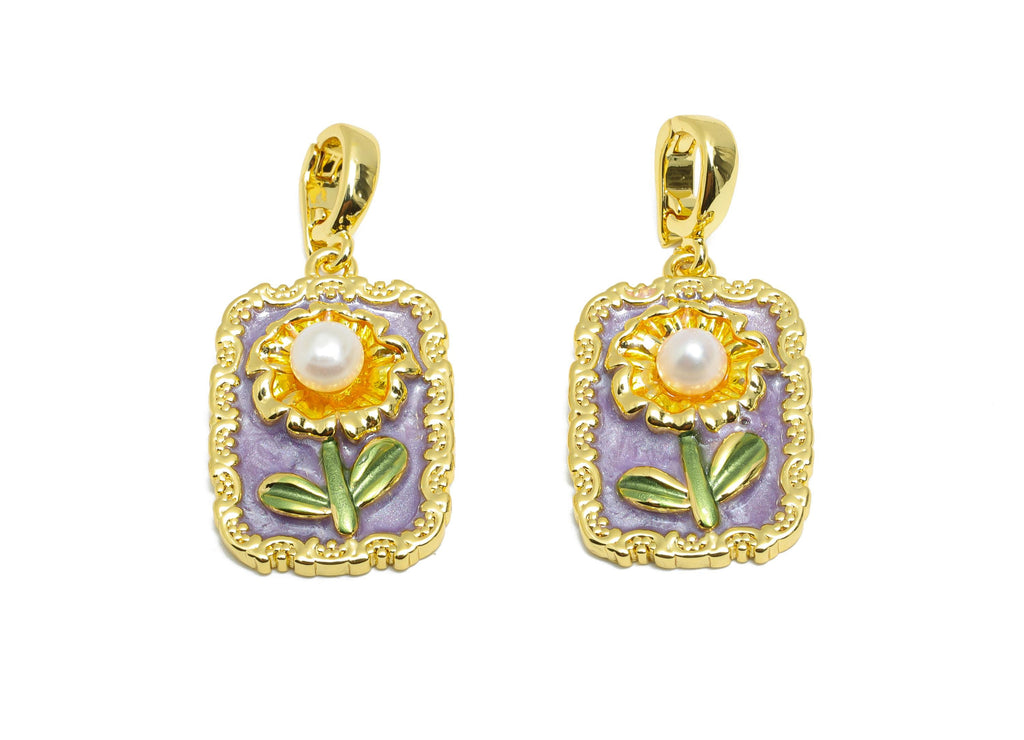Brass Artistic Daisy Pendant - Chic Zircon Enamel Painting Pendant - Vintage Dainty Jewelry - 18K Gold Plated - 22x15x6.11mm - RGP10686 - DOMEDBAZAAR
