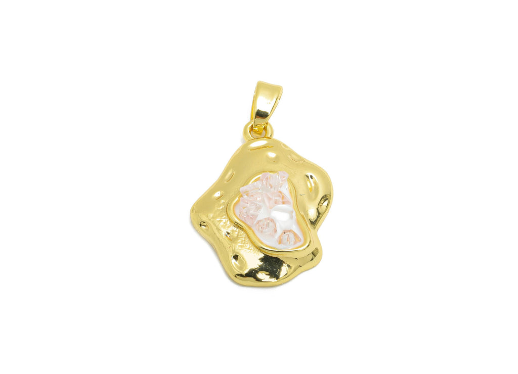 Brass Abstract Floral Pendant - Shimmering Enamel Crystals Pendant - Irregular Organic Jewelry - 18K Real Gold Plated  -20x15x4mm - RGP10653 - DOMEDBAZAAR
