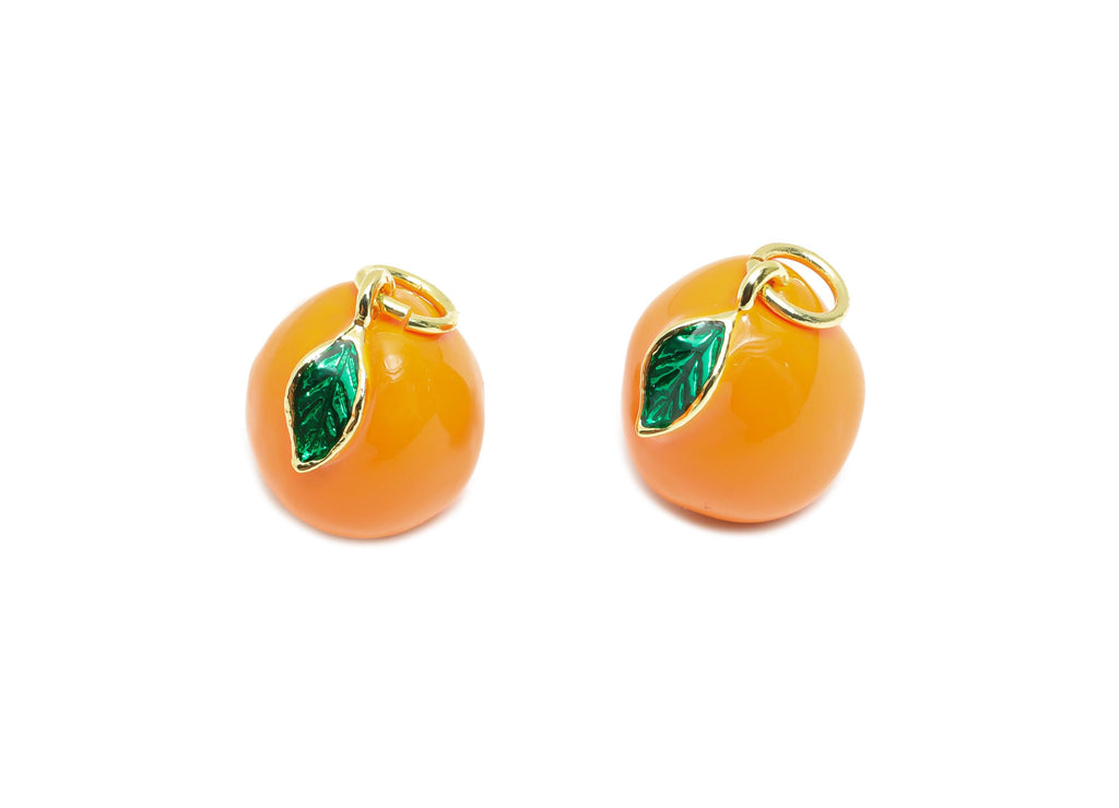 Brass Orange Bracelet Charm - Colorful Enamel Orange Fruit Charm - Unique Food Pendant - 18K Real Gold Plated - 13.5x11.16x10.98mm -RGP10588 - DOMEDBAZAAR