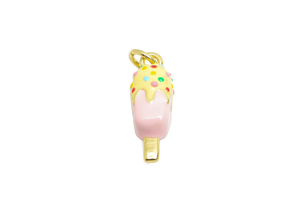 Brass Ice Cream Bracelet Charm - Colorful Enamel Popsicle Pendant - Fun Summer Jewelry - 18K Real Gold-Plated - 17.34x6.56x6.56mm - RGP10574 - DOMEDBAZAAR