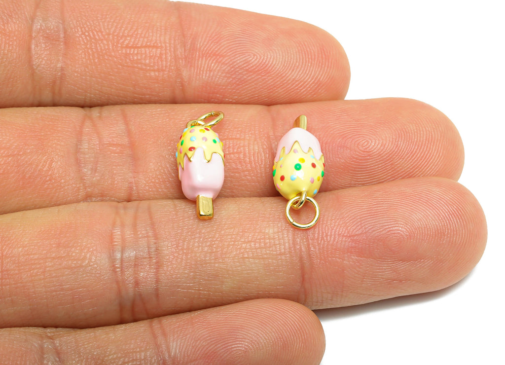 Brass Ice Cream Bracelet Charm - Colorful Enamel Popsicle Pendant - Fun Summer Jewelry - 18K Real Gold-Plated - 17.34x6.56x6.56mm - RGP10574 - DOMEDBAZAAR