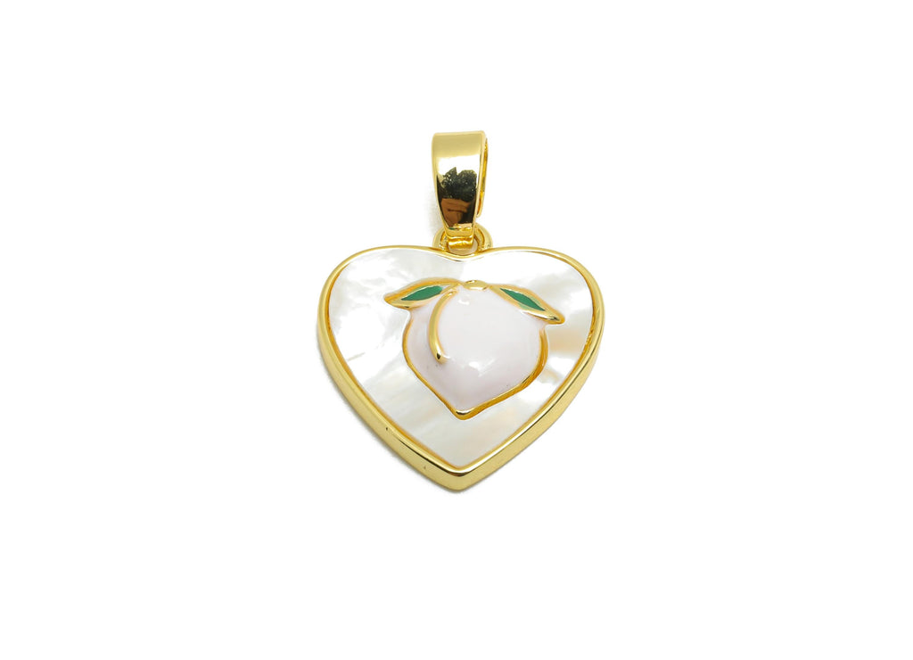 Shell Peach Heart Pendant - Chic Brass Enamel Pendant - Refined Heart Necklace Jewelry - 18K Real Gold Plated - 15.32x14.19x3.23mm -RGP10680 - DOMEDBAZAAR