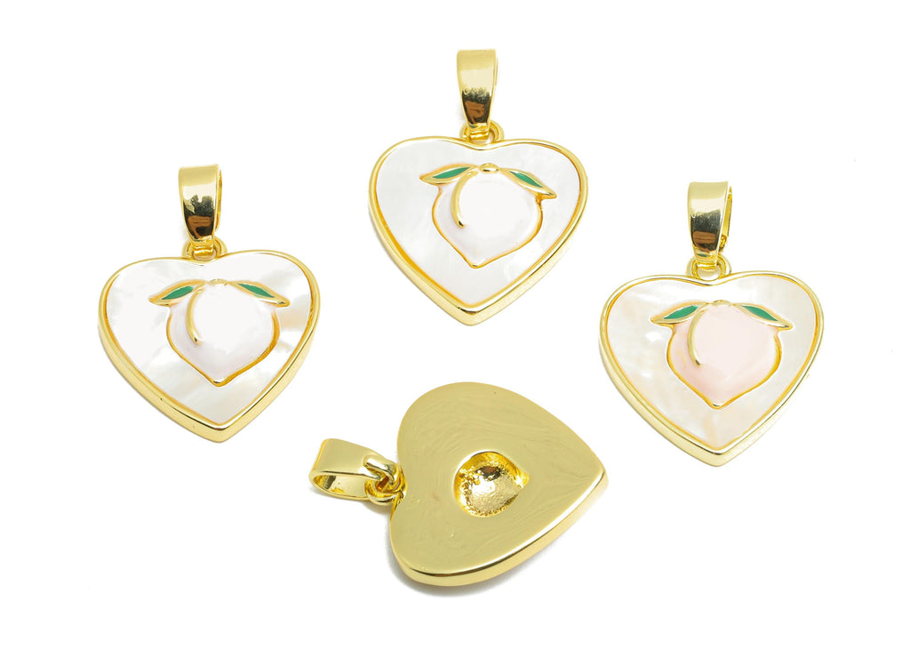 Shell Peach Heart Pendant - Chic Brass Enamel Pendant - Refined Heart Necklace Jewelry - 18K Real Gold Plated - 15.32x14.19x3.23mm -RGP10680 - DOMEDBAZAAR