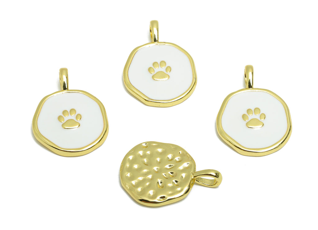 Brass Paw Bracelet Pendant - Colorful Enamel Cute Pendant - Gold Enamel Pet Jewelry - 18K Real Gold-Plated - 18x13x1.94mm - RGP10571 - DOMEDBAZAAR
