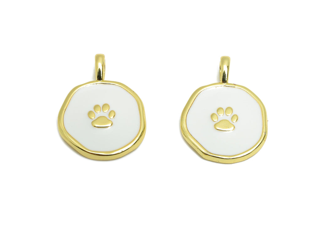 Brass Paw Bracelet Pendant - Colorful Enamel Cute Pendant - Gold Enamel Pet Jewelry - 18K Real Gold-Plated - 18x13x1.94mm - RGP10571 - DOMEDBAZAAR