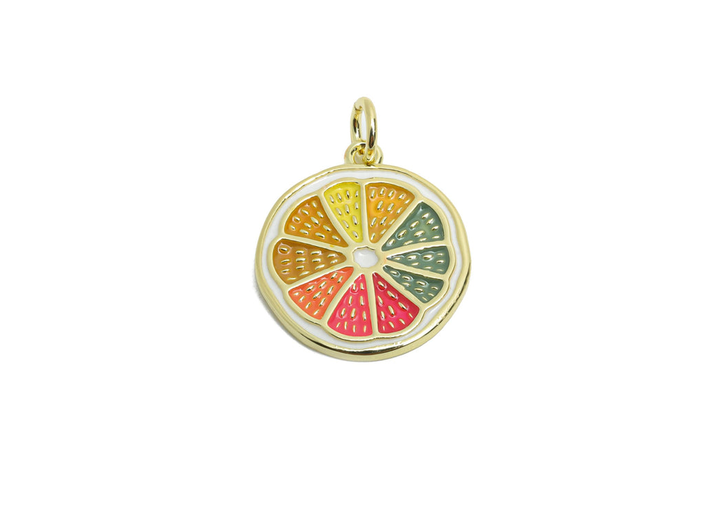 Brass Lemon Bracelet Pendant - Colorful Enamel Fruit Pendant - Gold Rainbow Enamel Jewelry - 18K Real Gold-Plated - 18x15x1.52mm - RGP10583 - DOMEDBAZAAR