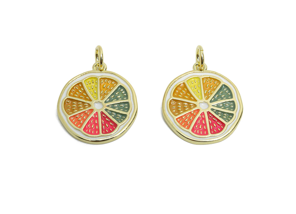 Brass Lemon Bracelet Pendant - Colorful Enamel Fruit Pendant - Gold Rainbow Enamel Jewelry - 18K Real Gold-Plated - 18x15x1.52mm - RGP10583 - DOMEDBAZAAR