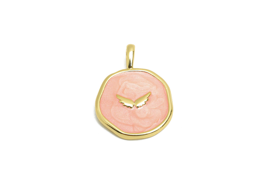 Brass Wing Bracelet Pendant - Colorful Enamel Cute Pendant - Gold Enamel Wing Jewelry - 18K Real Gold-Plated - 18.52x13.7x1.99mm - RGP10555 - DOMEDBAZAAR