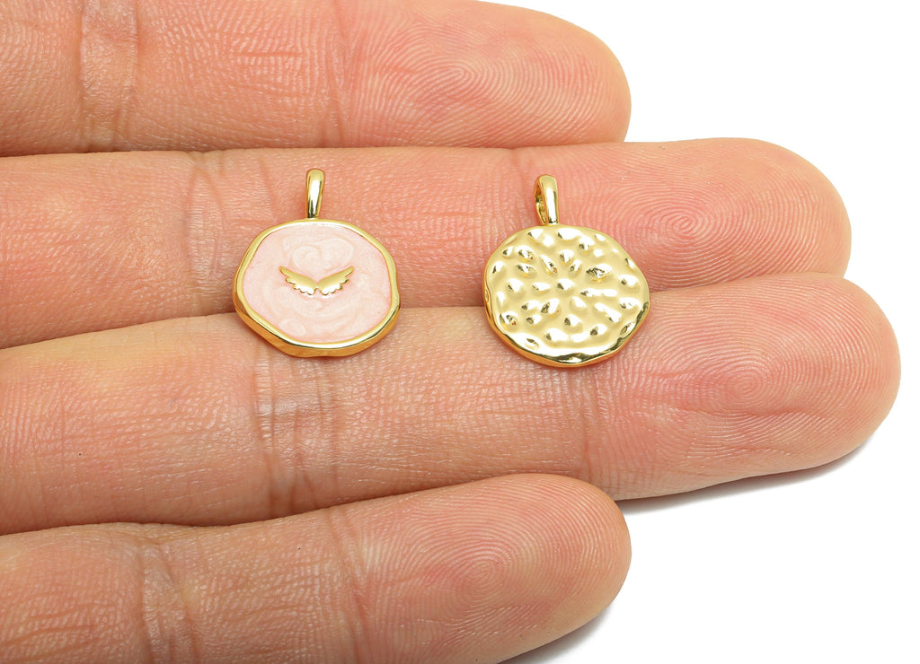 Brass Wing Bracelet Pendant - Colorful Enamel Cute Pendant - Gold Enamel Wing Jewelry - 18K Real Gold-Plated - 18.52x13.7x1.99mm - RGP10555 - DOMEDBAZAAR