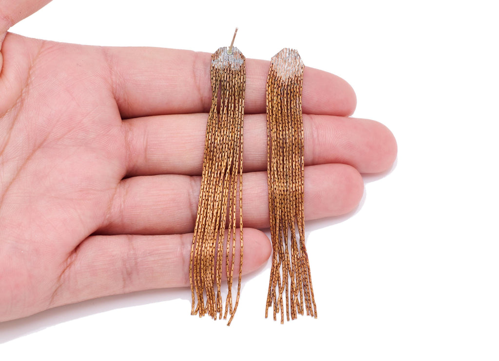 Brass Tassel Earring Post - Raw Brass Long Drop Earring Stud - Modern Evening Wear Jewelry - Everyday Wear Earring - 82x8x1.09mm - PP11083 - DOMEDBAZAAR