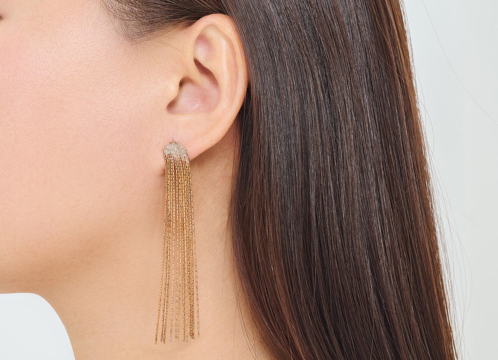 Brass Tassel Earring Post - Raw Brass Long Drop Earring Stud - Modern Evening Wear Jewelry - Everyday Wear Earring - 82x8x1.09mm - PP11083 - DOMEDBAZAAR