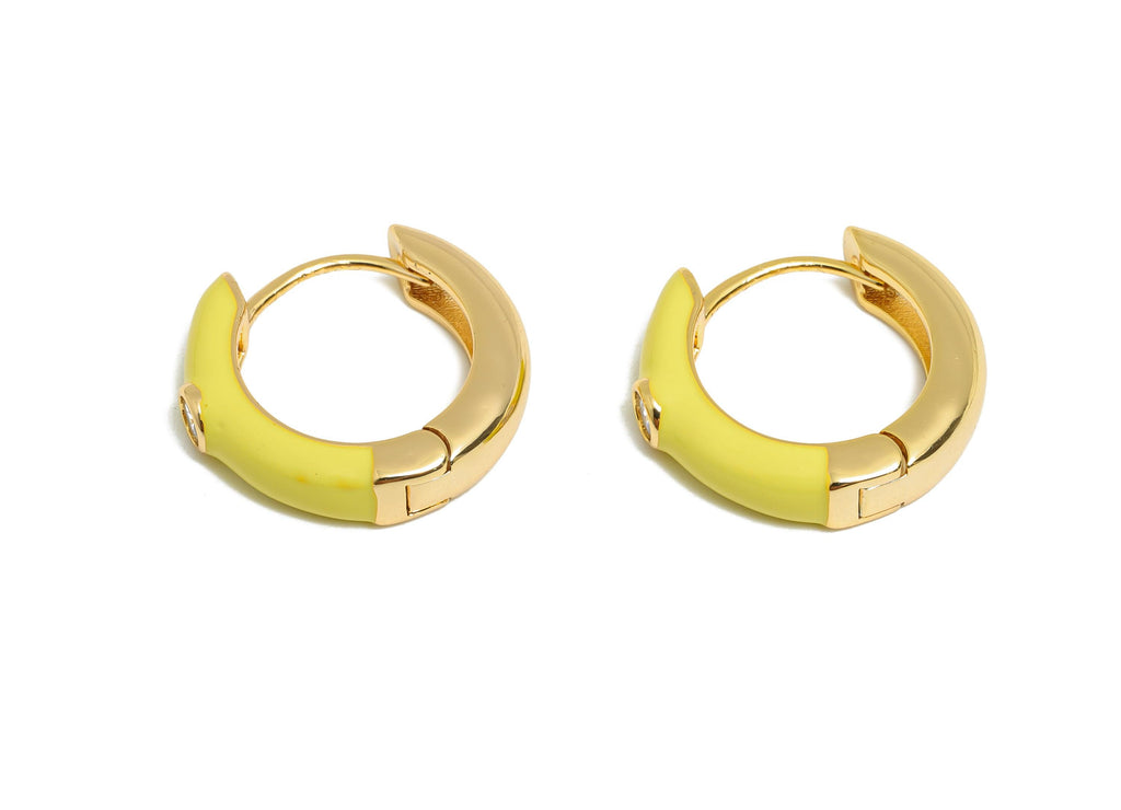 Gold Hoop Earring - Brass Vibrant Yellow Enamel Hoop Clasp - Bright Gold and Enamel Huggie Hoop - 18K Real Gold Plated - 19x18x4mm-RGP10378A - DOMEDBAZAAR
