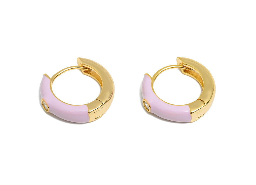 Gold Hoop Earring - Brass Vibrant Purple Enamel Hoop Clasp - Bright Gold Enamel Huggie Hoop - 18K Real Gold Plated - 19x18x4mm - RGP10378B - DOMEDBAZAAR