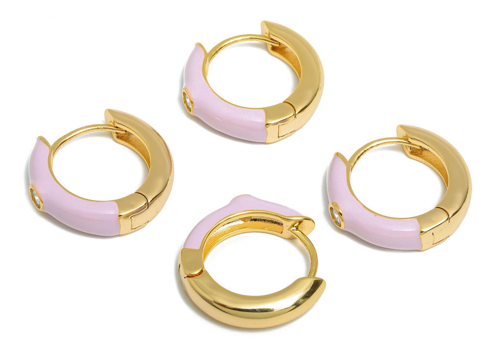 Gold Hoop Earring - Brass Vibrant Purple Enamel Hoop Clasp - Bright Gold Enamel Huggie Hoop - 18K Real Gold Plated - 19x18x4mm - RGP10378B - DOMEDBAZAAR