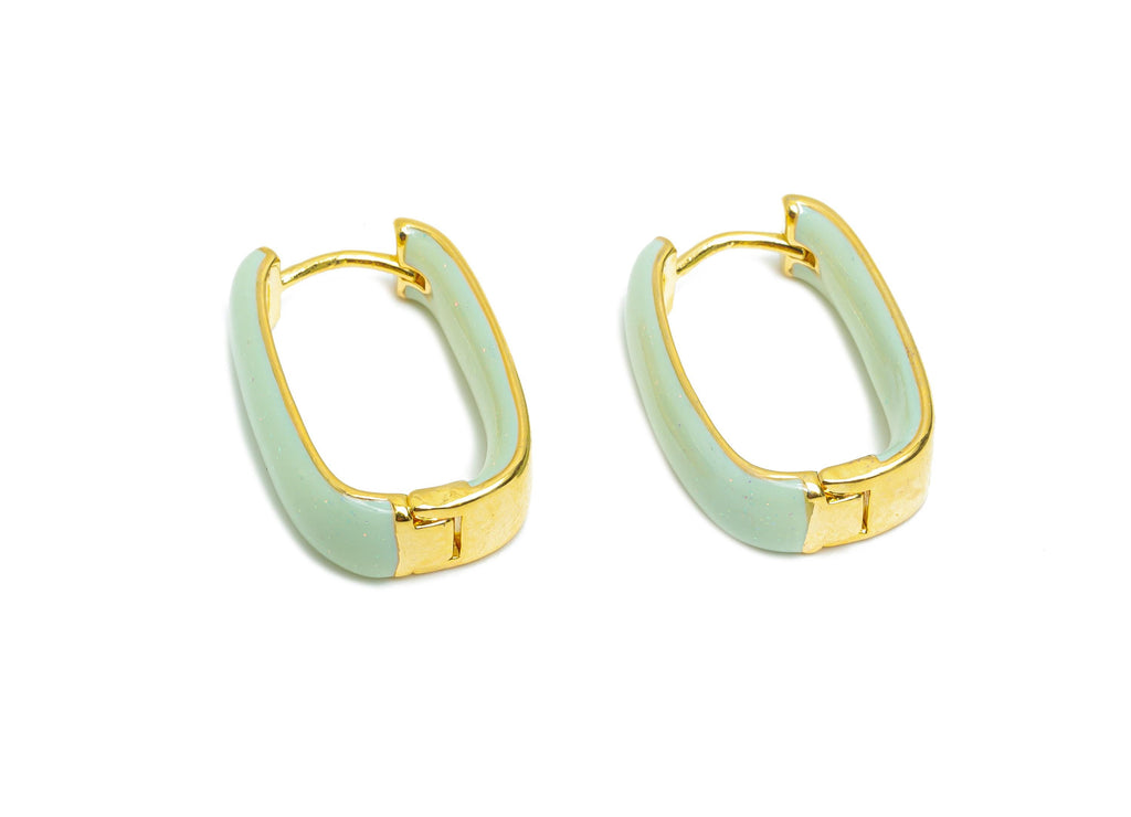 Brass U Shape Hoop Earring - Green Enamel Chunky Earring - Minimalist Gold Oval Earring - 18K Real Gold Plated -21.01x14.92x6.2mm -RGP9604D - DOMEDBAZAAR