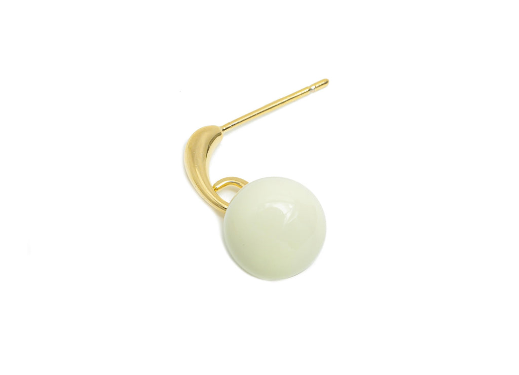 Brass Round Ball Dangle Earring - White Enamel Ball Hanging Earring Post - Gold Everday Jewelry - 18K Gold Plated - 20x9.17x0.74mm -RGP9603A - DOMEDBAZAAR