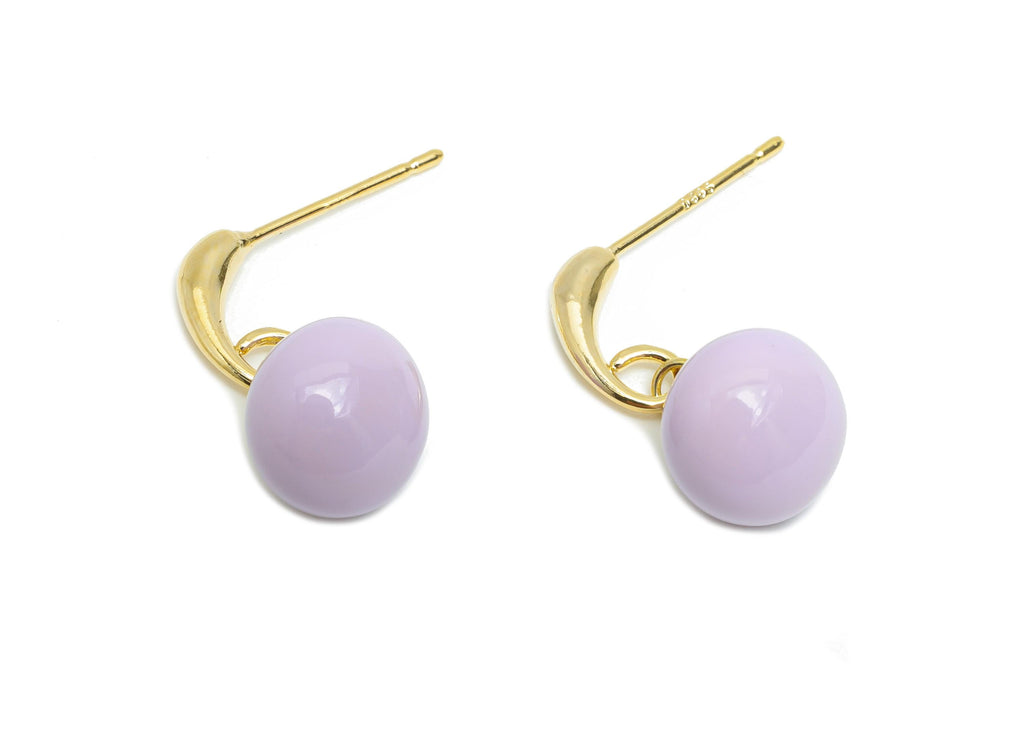Brass Round Ball Dangle Earring - Purple Enamel Ball Hanging Earring Post - Gold Everday Jewelry - 18K Gold Plated -20x9.17x0.74mm -RGP9603C - DOMEDBAZAAR