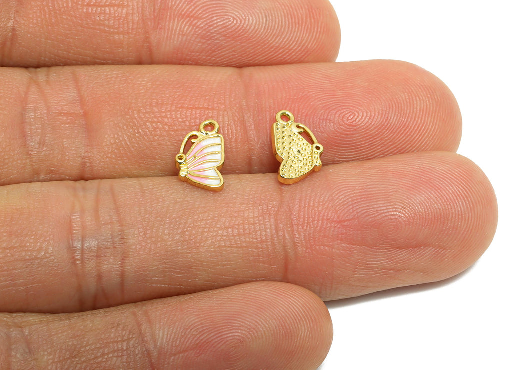 Brass Butterfly Earring Charm - Brass Tiny Enamel Earring Charm - Mini Cute Charm For Bracelet - 18K Real Gold Plated - 11x6x1mm - RGP10599 - DOMEDBAZAAR