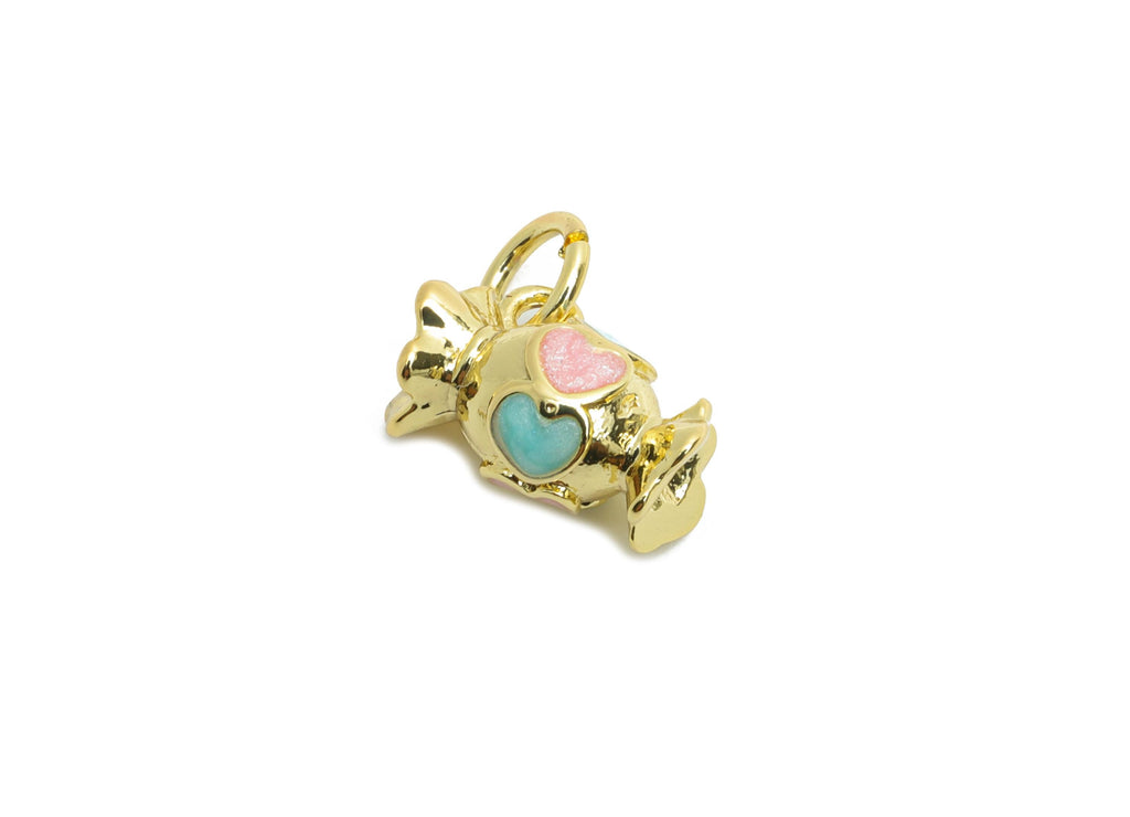 Brass Candy Earring Charm - Brass Heart Candy Enamel Earring Charm - Cute Charm For Bracelet - 18K Real Gold Plated - 9x5x5.94mm - RGP10601 - DOMEDBAZAAR