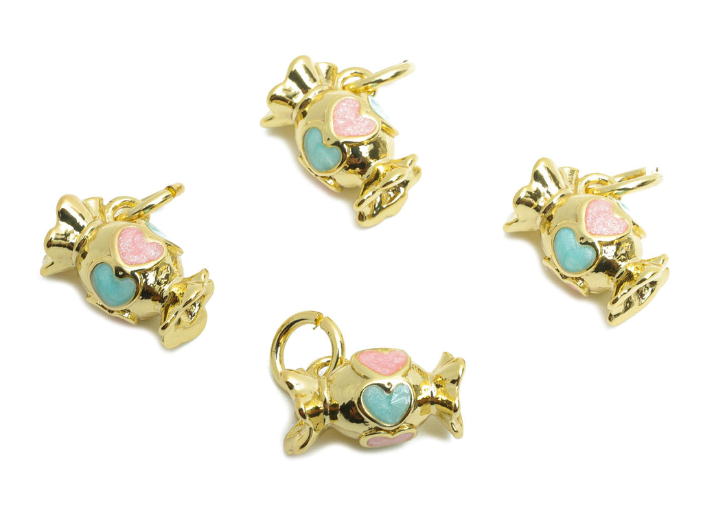 Brass Candy Earring Charm - Brass Heart Candy Enamel Earring Charm - Cute Charm For Bracelet - 18K Real Gold Plated - 9x5x5.94mm - RGP10601 - DOMEDBAZAAR