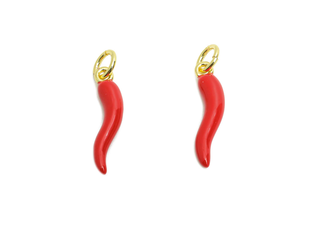 Brass Chili Earring Charm - Brass Colorful Enamel Charm - Dainty Wavy Chili For Bracelet - 18K Real Gold Plated - 17x4x3.19mm - RGP10596 - DOMEDBAZAAR