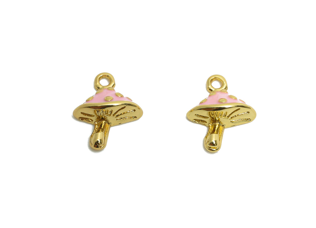 Brass Mushroom Earring Charm - Brass Tiny mushroom Enamel Charm - Dainty Charm For Bracelet - 18K Real Gold Plated - 9x7.4x3.05mm - RGP10609 - DOMEDBAZAAR