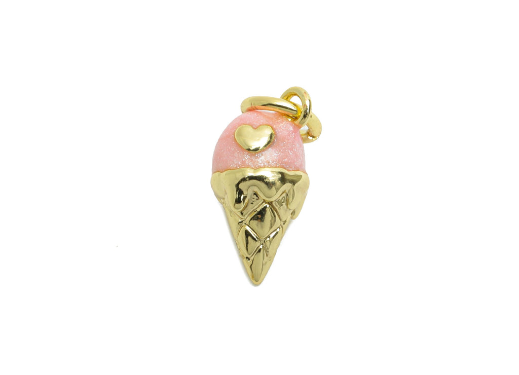 Brass Ice Cream Cone Earring Charm - Brass Enamel Earring Charm - Cute Charm For DIY Bracelet - 18K Real Gold Plated - 11x6x6mm - RGP10613 - DOMEDBAZAAR