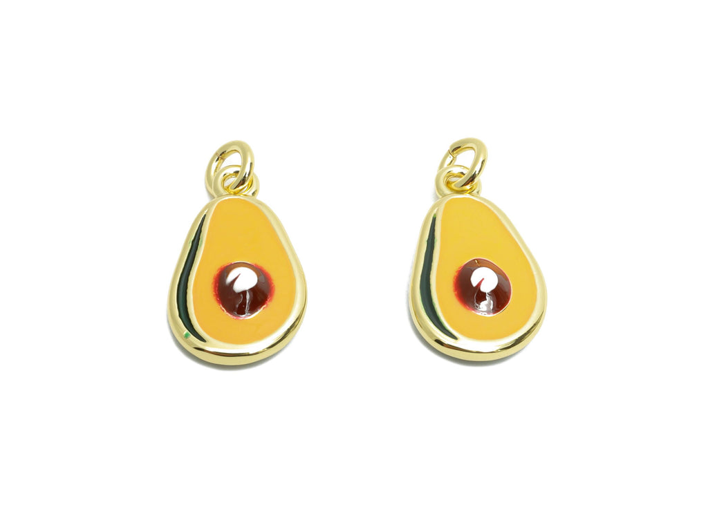 Brass Avocado Earring Charm - Brass Enamel Earring Charm - Dainty Fruit Charm For DIY Bracelet - 18K Real Gold Plated - 14x8x3mm - RGP10584 - DOMEDBAZAAR