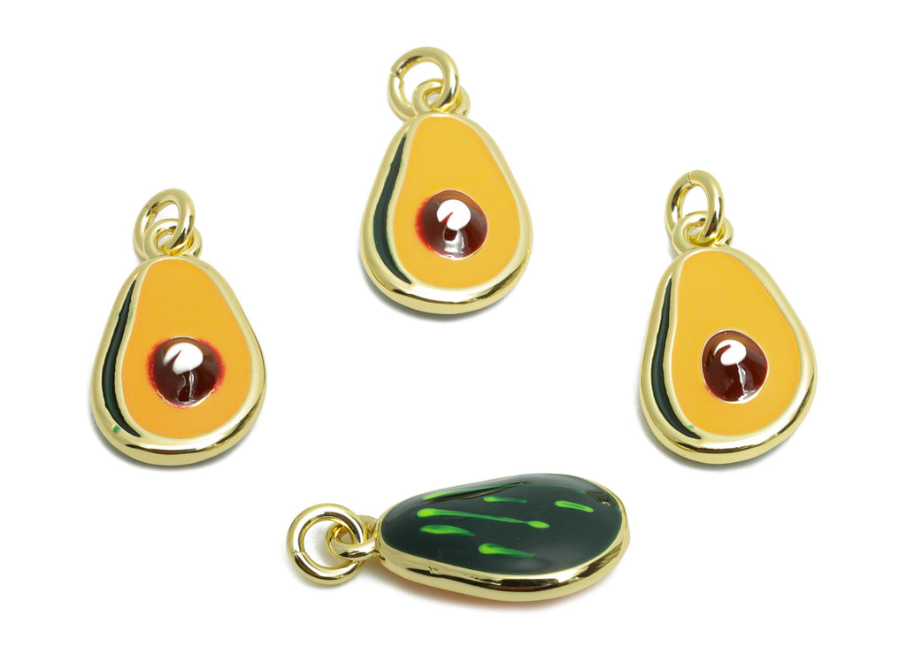 Brass Avocado Earring Charm - Brass Enamel Earring Charm - Dainty Fruit Charm For DIY Bracelet - 18K Real Gold Plated - 14x8x3mm - RGP10584 - DOMEDBAZAAR