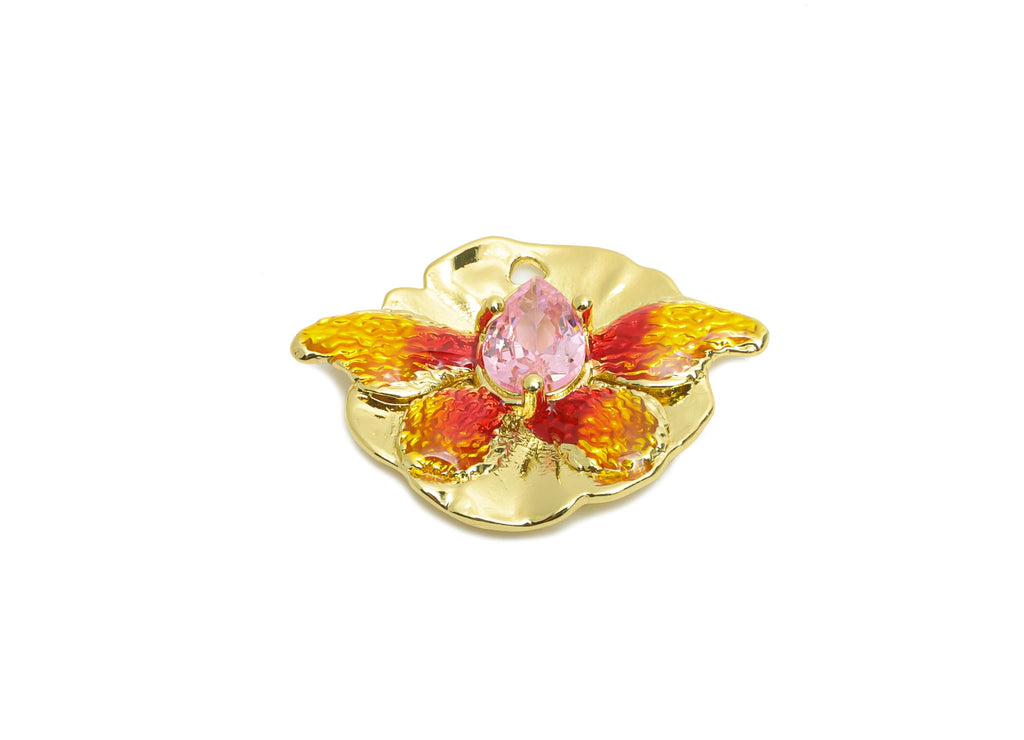 Teardrop Butterfly Charm - Brass Colorful Enamel Fish Charm - Gold Enamel Butterfly Pendant - 18K Real Gold Plating - 23x17.5x3mm - RGP10449 - DOMEDBAZAAR