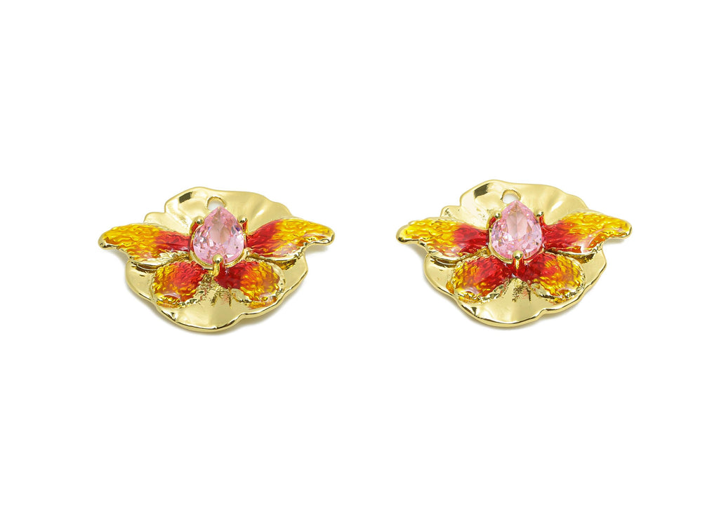 Teardrop Butterfly Charm - Brass Colorful Enamel Fish Charm - Gold Enamel Butterfly Pendant - 18K Real Gold Plating - 23x17.5x3mm - RGP10449 - DOMEDBAZAAR