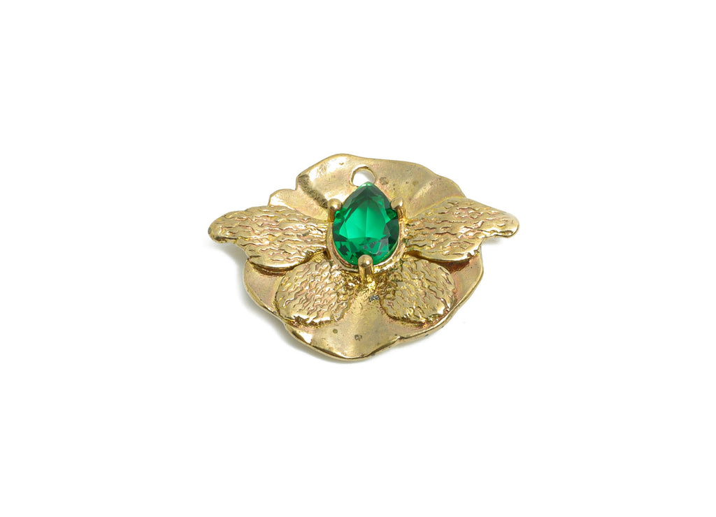 Raw Brass Butterfly Charms- Brass Textured Insect Charm - Elegant Green Drop Crystal Charms - Refined Jewelry Making - 23x17x3.7mm - PP11099 - DOMEDBAZAAR