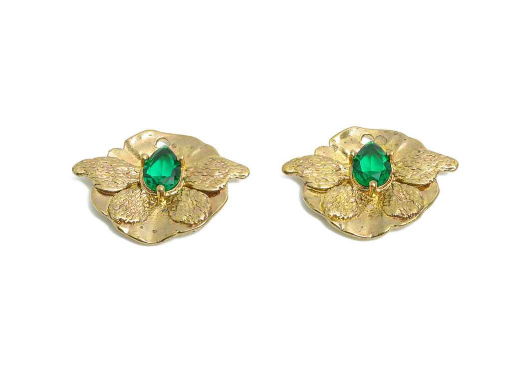 Raw Brass Butterfly Charms- Brass Textured Insect Charm - Elegant Green Drop Crystal Charms - Refined Jewelry Making - 23x17x3.7mm - PP11099 - DOMEDBAZAAR