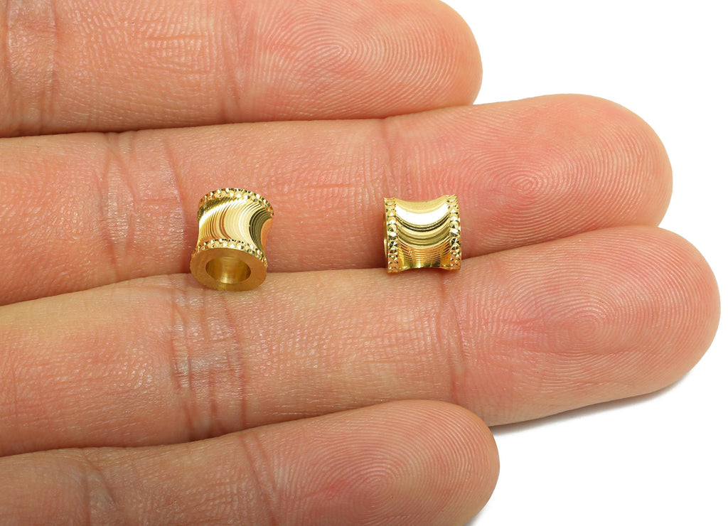 Raw Brass Barrel Beads - Brass Metal Spacer Beads - Textured Decorative Cylinder Beads - Dainty Textured Bracelet Beads - 7x7x7mm - PP11198 - DOMEDBAZAAR